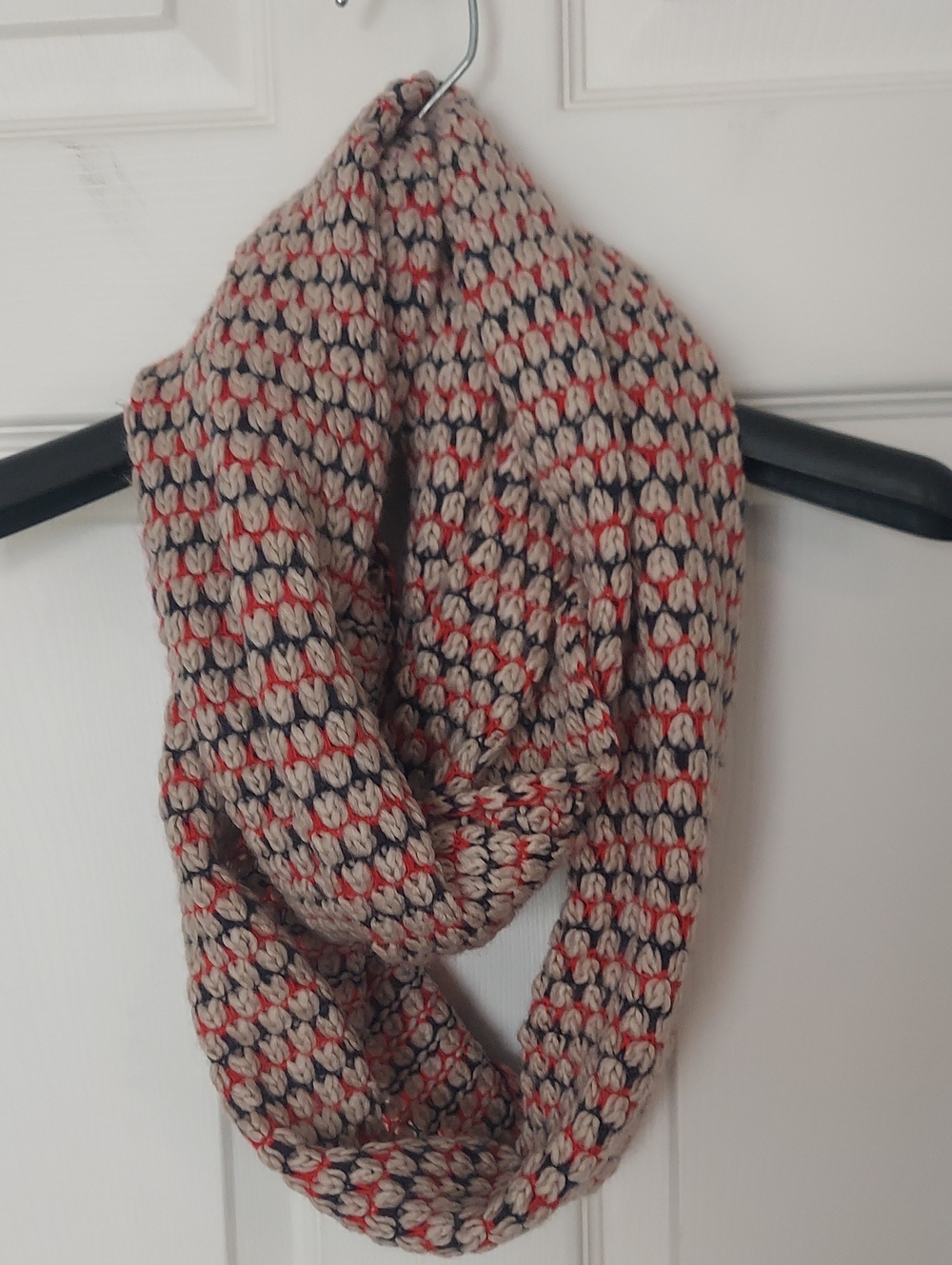 J.Jill Chunky Knit Infinity Scarf Ivory Coral Navy Cozy Winter